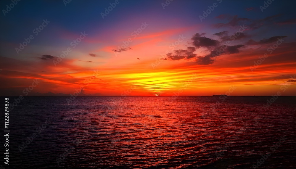 Fototapeta premium Red Sunset with Water Reflection at the Sea