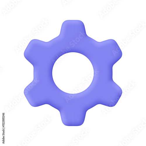 Violet purple gear, setting symbol. Technical support, repair, service, optimization and workflow concept. 3d vector icon. Cartoon minimal style.