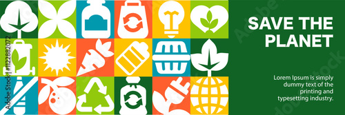 The hero image Zero Waste, Bauhaus Style Design for Eco banners, posters, cards with Geometric icons