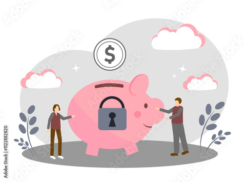 The concept of financial savings, investments and pension. Piggy bank with a lock