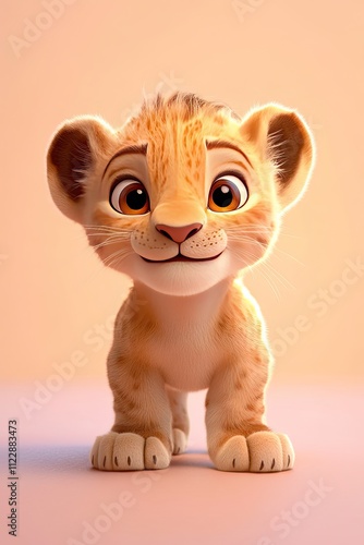 A lion cub full body soft peach background photo