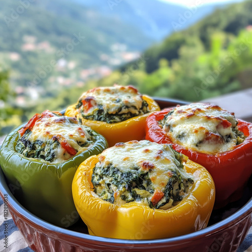 Spinach and Ricotta Stuffed Peppers Delicious Bell Peppers Filled with Creamy Spinach and Ricotta Cheese 