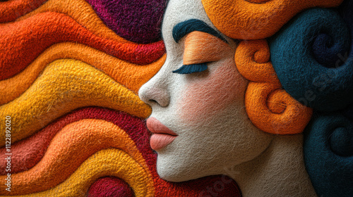 wool art of woman highly simplified shapes, abstratc shapes,