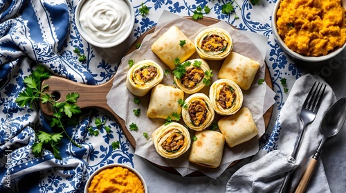 Patir Qovoq Rolls Pumpkin and Lamb-Stuffed Flatbread with Turkmen Spices (Turkmenistan Cuisine) photo