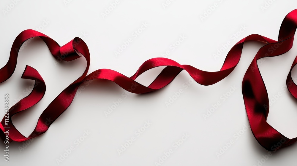 Red satin ribbon draped on white background. Red satin ribbon draped on white background.