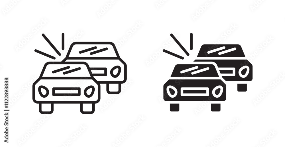 Fototapeta premium Accident outlined and solid icon vector collection.
