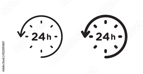 24 Hrs outlined and solid icon vector collection.