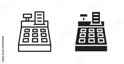 Cash register outlined and solid icon vector collection.