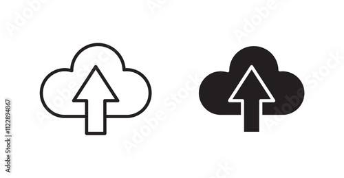 Cloud upload outlined and solid icon vector collection.