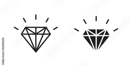Diamond outlined and solid icon vector collection.