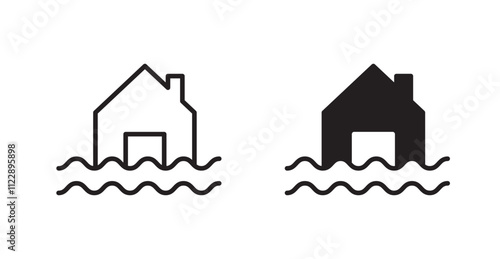Flood outlined and solid icon vector collection.