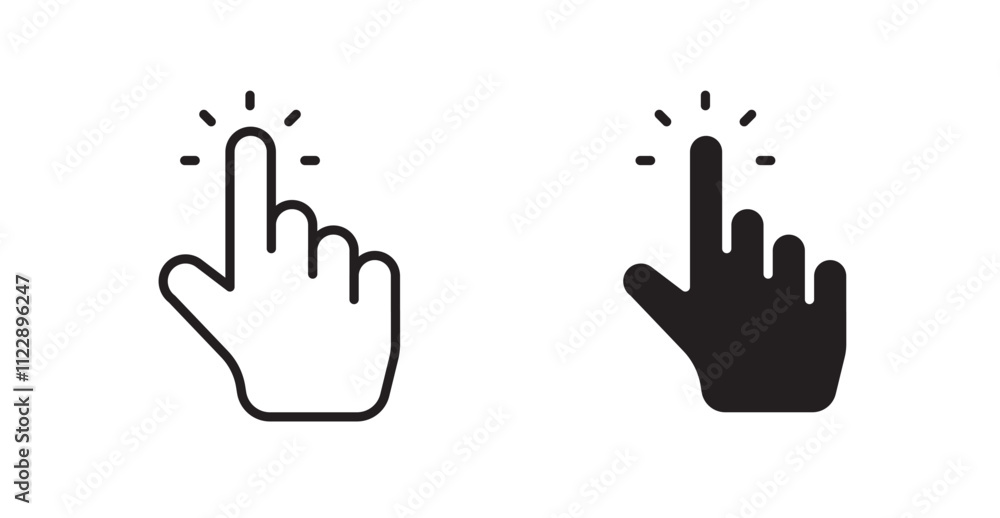 Fototapeta premium Hand click outlined and solid icon vector collection.