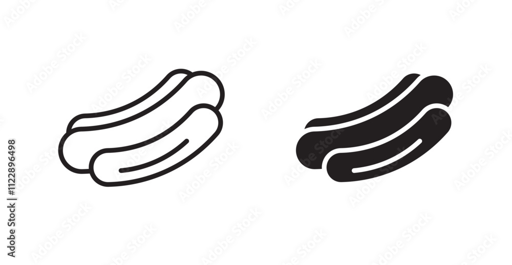 Obraz premium Hot dog outlined and solid icon vector collection.