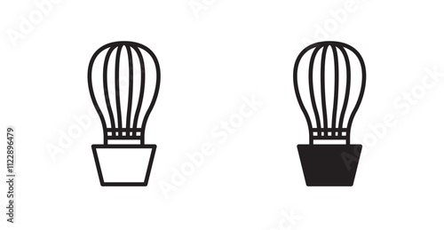 Hot air balloon outlined and solid icon vector collection.