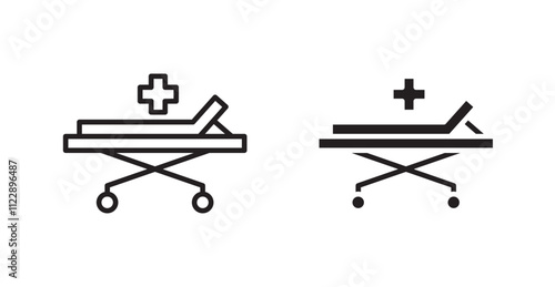 Hospital bed outlined and solid icon vector collection.