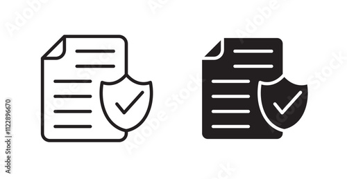 Insurance policy outlined and solid icon vector collection.