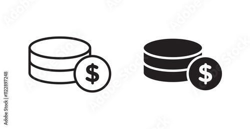 Money outlined and solid icon vector collection.