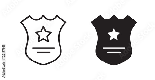 Police badge outlined and solid icon vector collection.