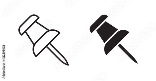 Push pin outlined and solid icon vector collection.