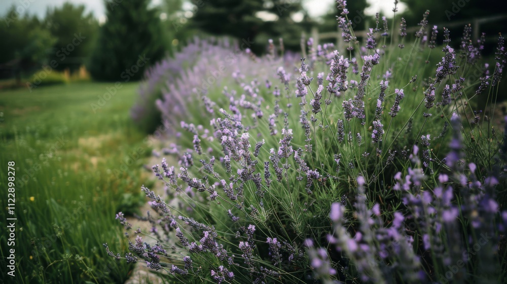 Obraz premium An uninterrupted row of blooming lavender extends into the horizon, its fragrance and soft hues creating a serene escape in nature's wonderland.