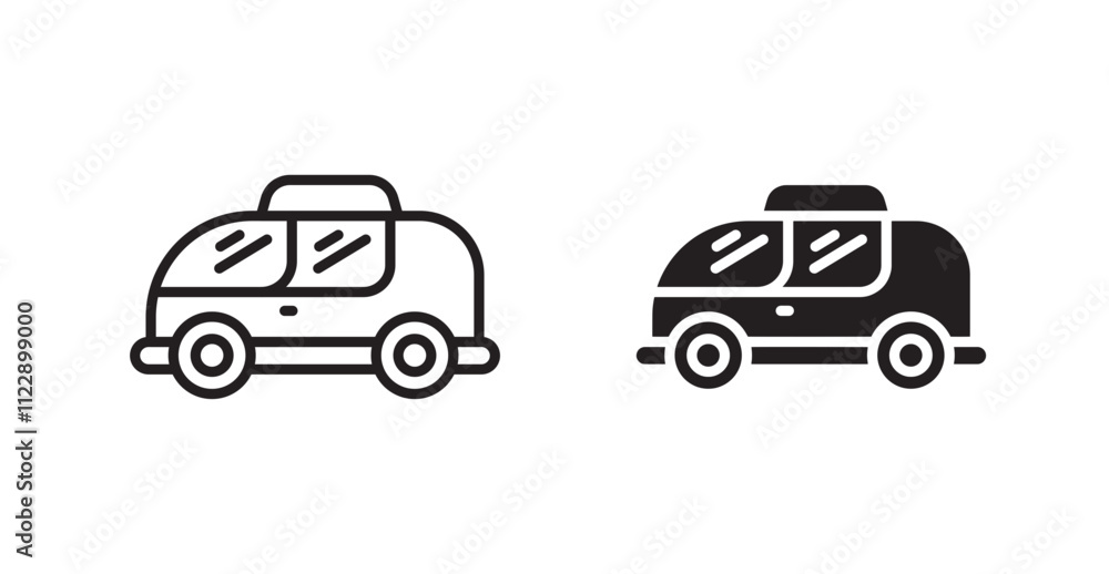 Obraz premium Taxi outlined and solid icon vector collection.