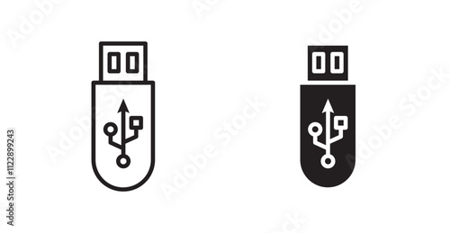 usb drive outlined and solid icon vector collection.
