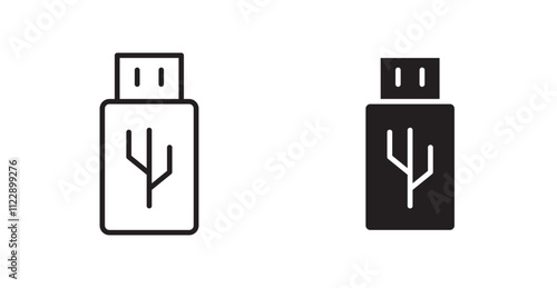 Usb outlined and solid icon vector collection.