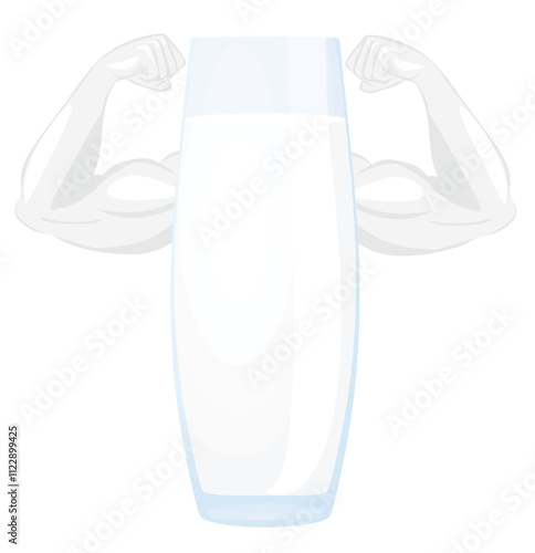 Glass milk pack with muscles. vector