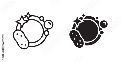 Washing dishes outlined and solid icon vector collection.