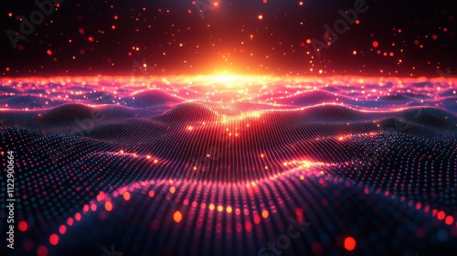 abstract background,Digital Horizon, Abstract Art of Data Flow in Red and Orange Hues