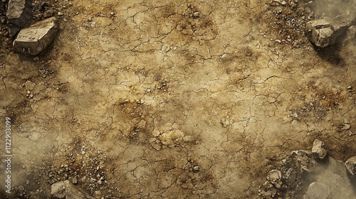 Cracked Earth Wasteland Map Depicting a Desolate Battlefield with Rocky Terrain and Dusty Ground