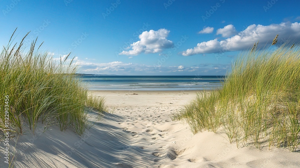 Bright Summer Day at the Beach with Soft Sand and Clear Sky Bright Summer Day at the Beach with Soft Sand and Clear Sky