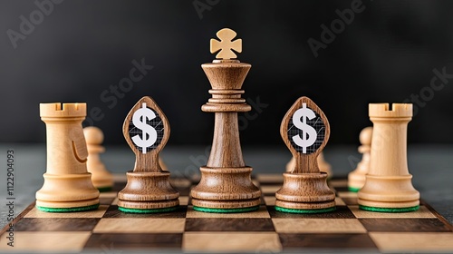 A strategic game of chess featuring dollar sign pieces, symbolizing financial tactics and competition in business and investment.