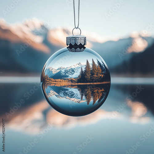 blue christmas ball on the snow photo