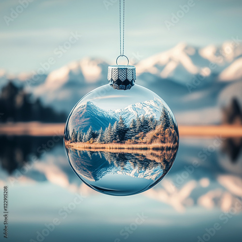 blue christmas ball on the snow photo