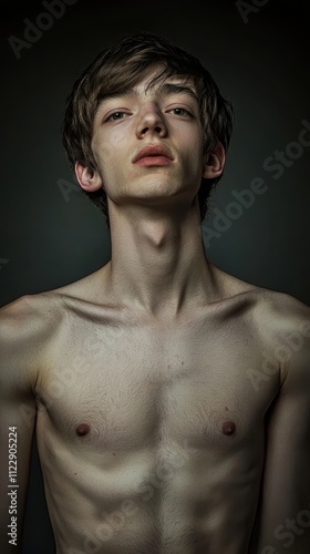 Intense Portrait of a Young Boy with Strong Features and Expression