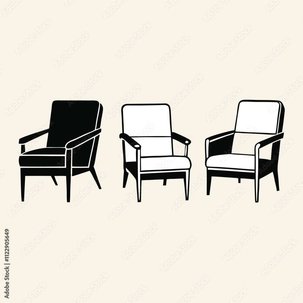 Fototapeta premium four black and white illustrations of a modern armchair