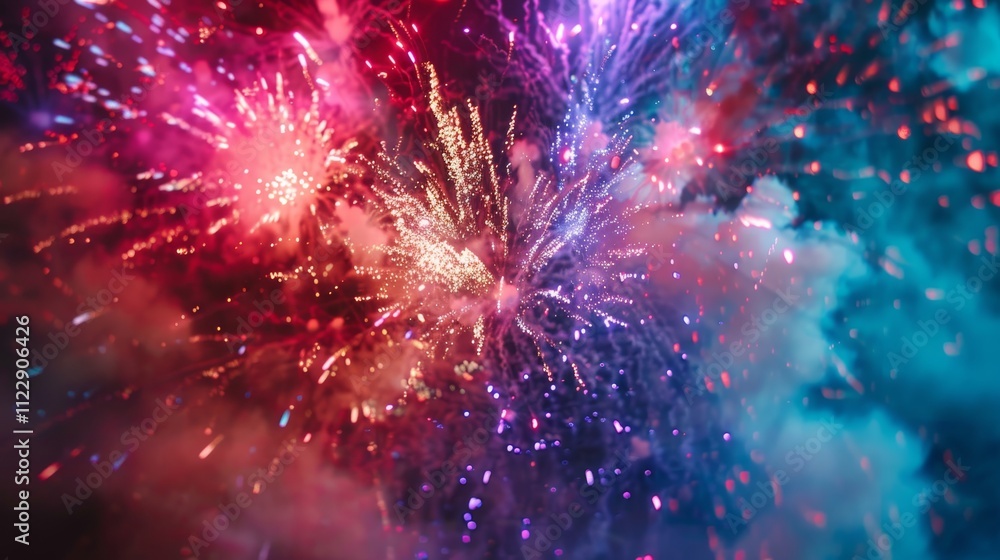 Fototapeta premium Vibrant fireworks explode in colorful bursts against a dark night sky celebrating a special event
