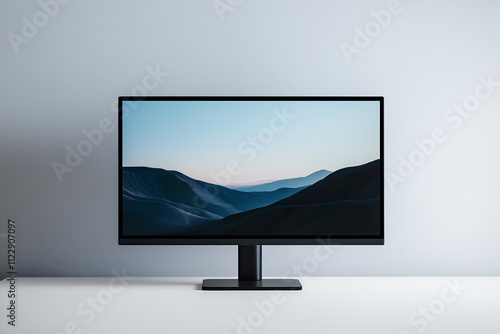 Mock up of a desktop monitor with a blank display, isolated on a white background