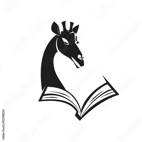 giraffe reading silhouette vector illustration