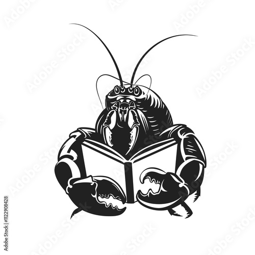 hermit crab reading silhouette vector illustration