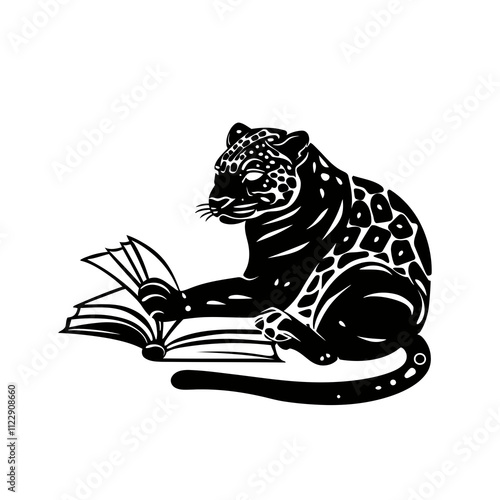 jaguar reading silhouette vector illustration