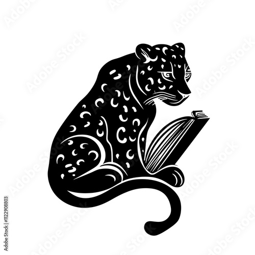 leopard reading silhouette vector illustration