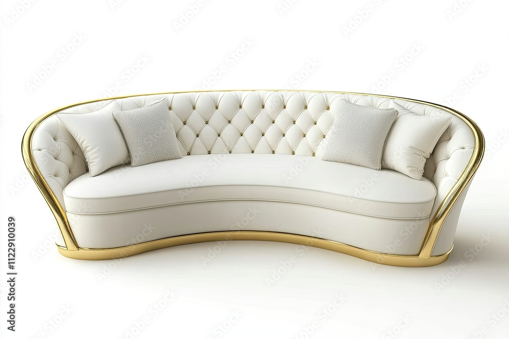 white and gold luxury velvet curved sofa on white background white and gold luxury velvet curved sofa on white background