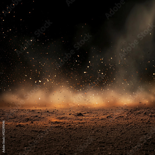 Cinematic Sand Dust Explosion Backdrop with Ground Light, Perfect for Baseball, Softball, Football, Soccer, Dance, and Outdoor Sports


