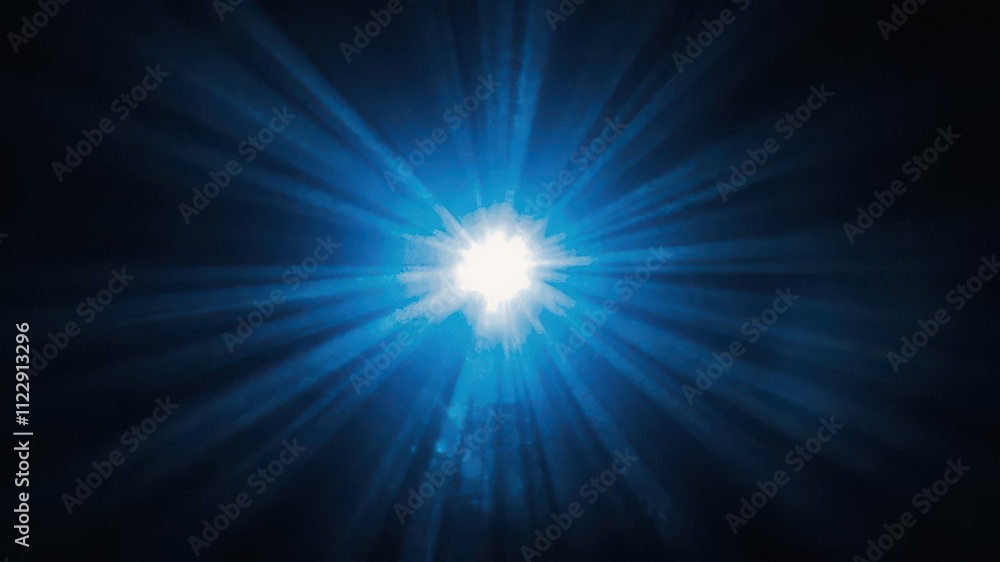 Fototapeta premium Blue rays of light piercing through a mysterious dark backdrop, creating a captivating and mesmerizing ethereal glow, shining, mysterious