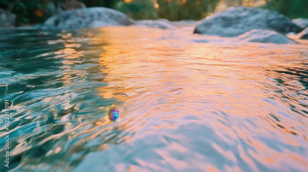 Rippling stream water reflecting golden sunlight. Rippling stream water reflecting golden sunlight.