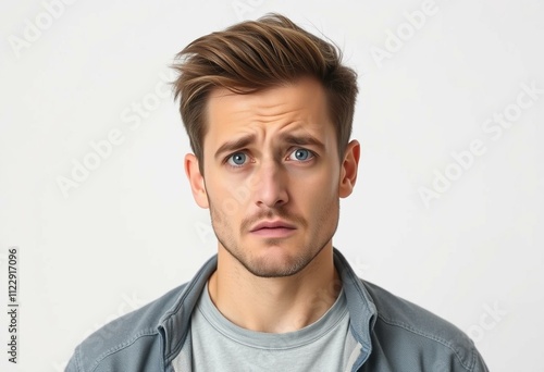 Portrait of a male human with a frustrated expression