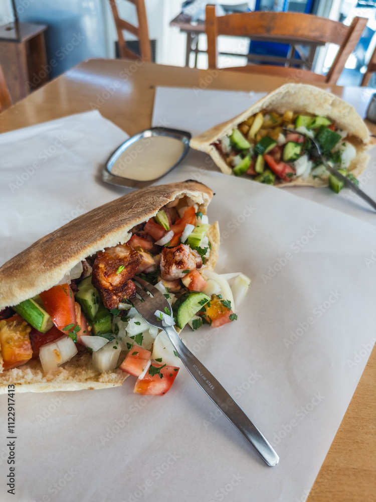Freshly Prepared Falafel and Salad Pita Wraps