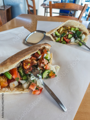 Obraz na płótnie Freshly Prepared Falafel and Salad Pita Wraps w salonie